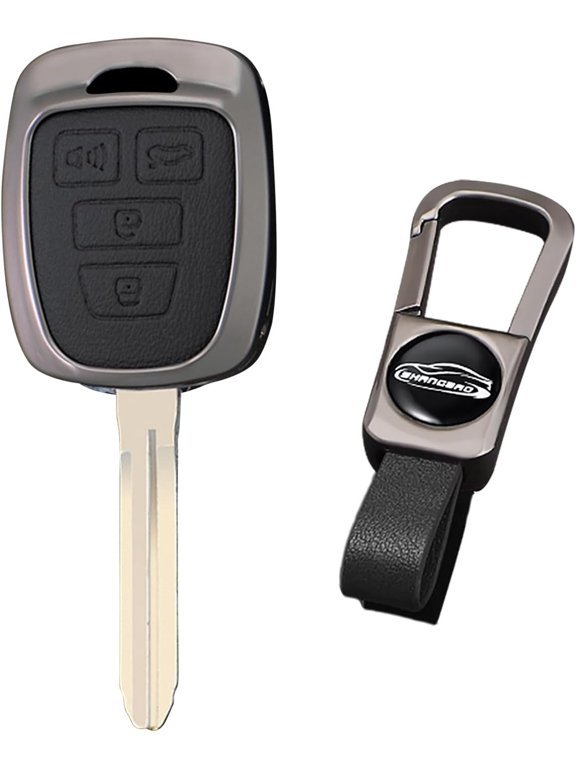 Key Fob Cover Compatible with Toyota 4Runner Corolla Cross Tacoma Tundra RAV4 Highlander Sequoia Prius 2012-2024 Leather 3 Button Keychain Case Holder Protector,4 Button-klaxon Black