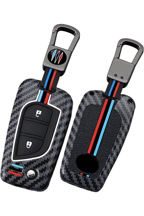 Key Fob Cover Compatible with Toyota Auris Prius Corolla Altis Avensis Verso Yaris Aygo Camry Highlander RAV4 Fortuner 3 Button Keychain Case Holder Protector,2 Buttons Red Blue