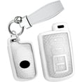 thumbnail image 1 of Key Fob Cover Compatible with Toyota Avalon Tacoma Tundra 4Runner Prius RAV4 Camry Highlander Sequoia Corolla 2012-up 4 Button Keychain Case Holder Protector,Keychain-A-silver, 1 of 8