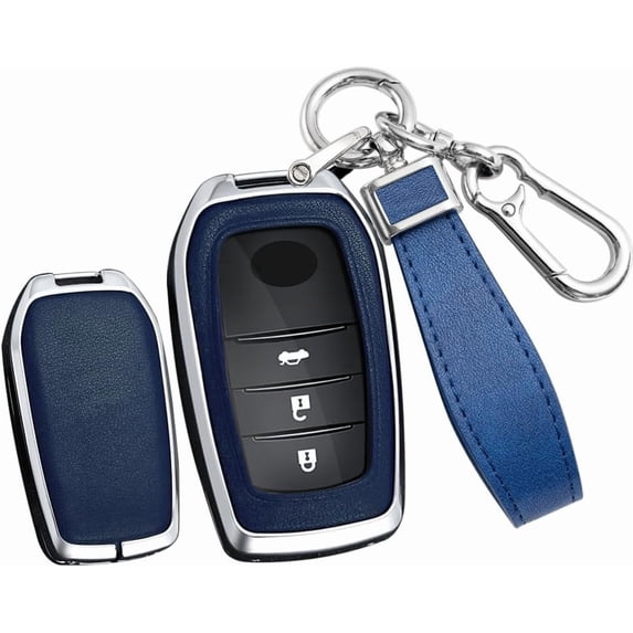 Key Fob Cover Compatible with Toyota Camry Corolla Cross Tundra Highlander Land Cruiser Grand Highlander Prius 2019-2026 4 Button Keychain Case Holder Protector,A Keychain Silver Blue