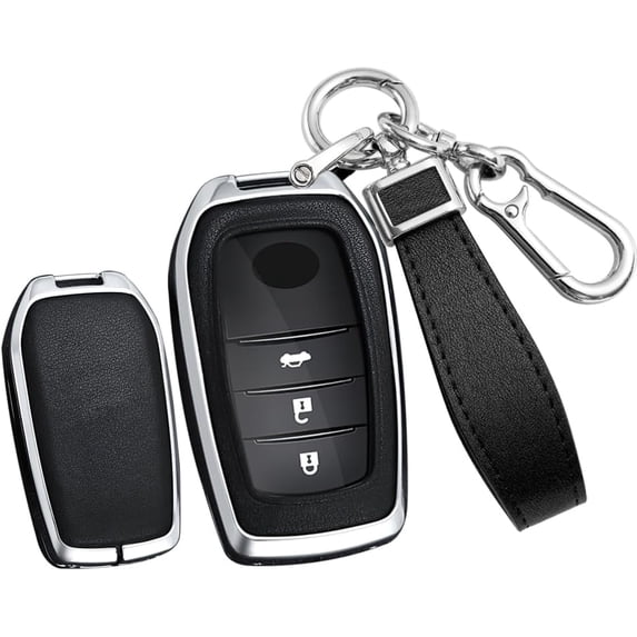 Key Fob Cover Compatible with Toyota Camry Corolla Cross Tundra Highlander Land Cruiser Grand Highlander Prius 2019-2026 4 Button Keychain Case Holder Protector,A Keychain Silver Black