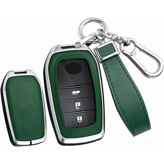 Key Fob Cover Compatible with Toyota Camry Corolla Cross Tundra Highlander Land Cruiser Grand Highlander Prius 2019-2026 4 Button Keychain Case Holder Protector,A Keychain Silver Green