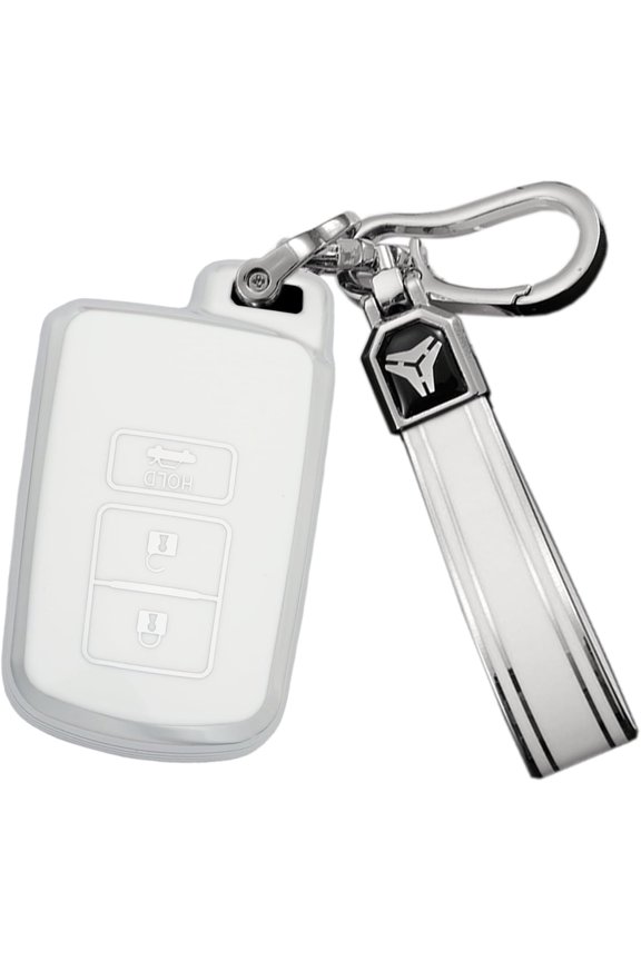 Key Fob Cover Compatible with Toyota Camry Corolla Highlander RAV4 Avalon TRD Sequoia Tundra Tacoma 4Runner Land Cruiser 3 Button Keychain Case Holder Protector,A-white