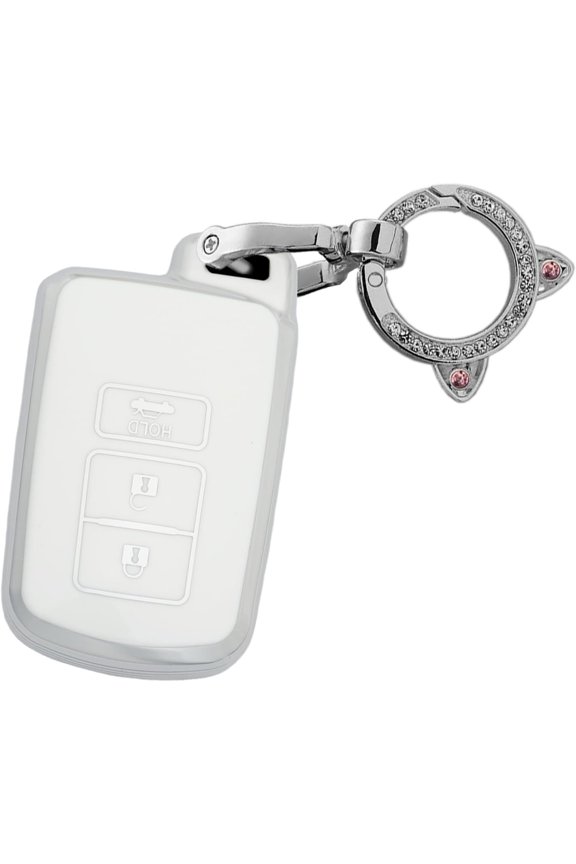 Key Fob Cover Compatible with Toyota Camry Corolla Highlander RAV4 Avalon TRD Sequoia Tundra Tacoma 4Runner Land Cruiser 3 Button Keychain Case Holder Protector,B-white