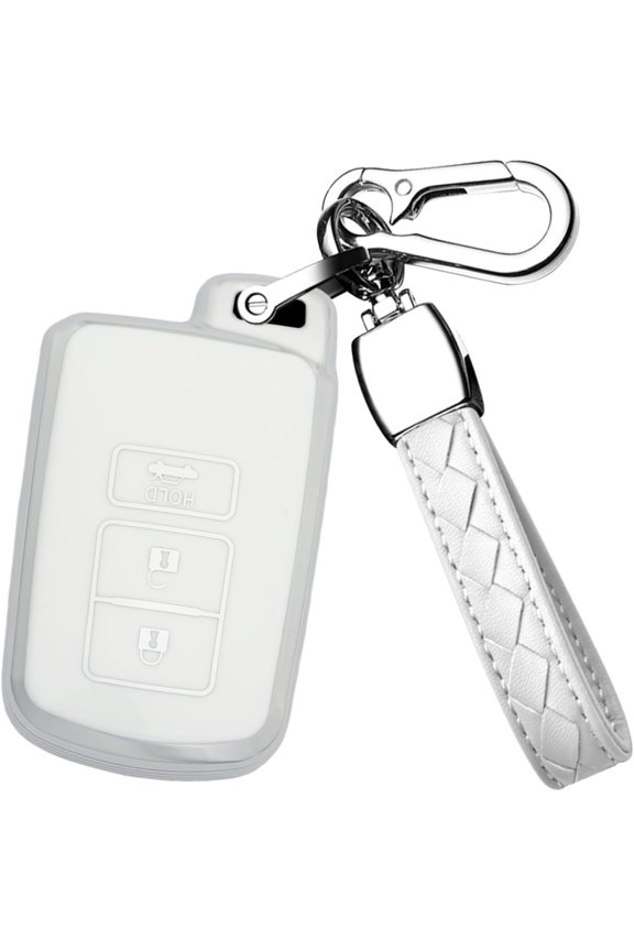Key Fob Cover Compatible with Toyota Camry Corolla Highlander Rav4 Avalon TRD Sequoia Tundra Tacoma 4Runner Land Cruise 3 Button Keychain Case Holder Protector,C-White
