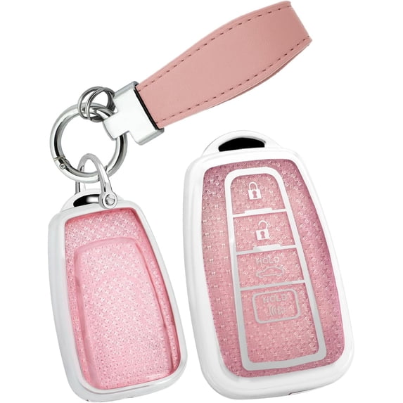 Key Fob Cover Compatible with Toyota Camry Rav4 Corolla Corolla Cross Corolla Hatch Highlander 4Runner Land Cruiser Tundra 2019-2026 4 Button Keychain Case Holder Protector,Keychain-B-pink