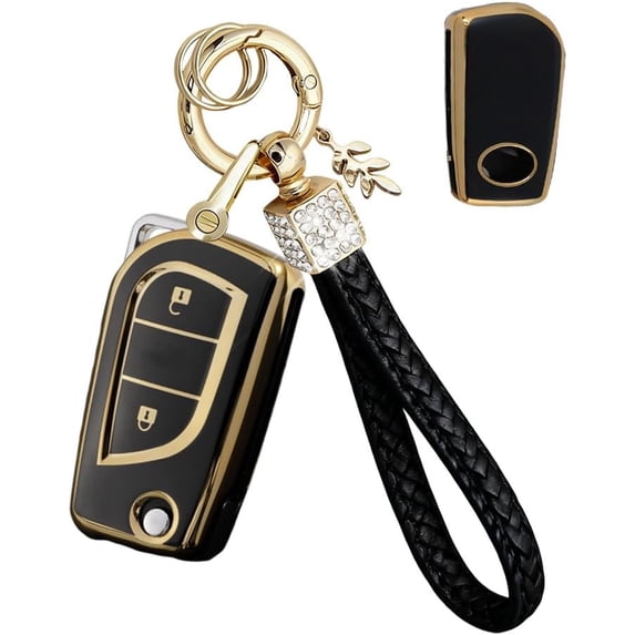 Key Fob Cover Compatible with Toyota Camry SE/LE 2018-2024 Corolla SE/LE 2019-2025 Highlander C-HR Fortuner 4 Button Keychain Case Holder Protector,2 Buttons Gold Black