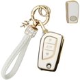 thumbnail image 1 of Key Fob Cover Compatible with Toyota Camry SE/LE 2018-2024 Corolla SE/LE 2019-2025 Highlander C-HR Fortuner 4 Button Keychain Case Holder Protector,3 Buttons Gold White, 1 of 6