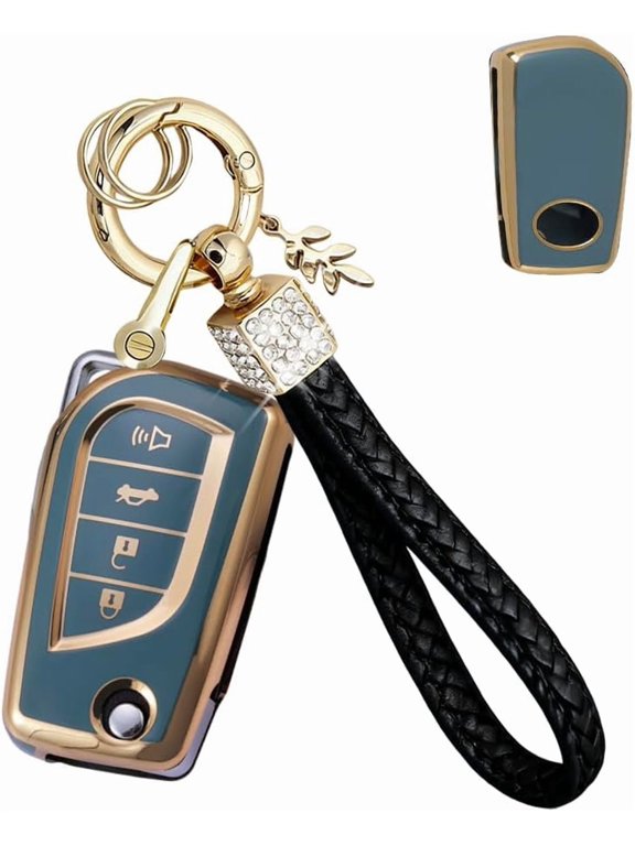 4‑Button Remote Key Fob Protector Case & Keychain Compatible with Toyota Camry SE/LE, Corolla SE/LE, Highlander, C‑HR, Fortuner, 2018‑2025