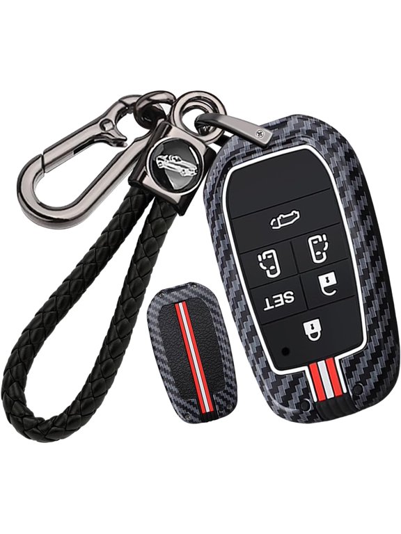 Key Fob Cover Compatible with Toyota Corolla RAV4 Prime Camry Hilux Vellfire Alphard Fortuner Innova 4 Button Keychain Case Holder Protector,6 Buttons Red White