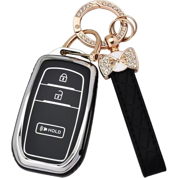 Key Fob Cover Compatible with Toyota Crown Corolla Cross Grand Highlander Tundra Prius Venza Sequoia Land Cruiser 2021-2026 4 Button Keychain Case Holder Protector,Black,3 Buttons