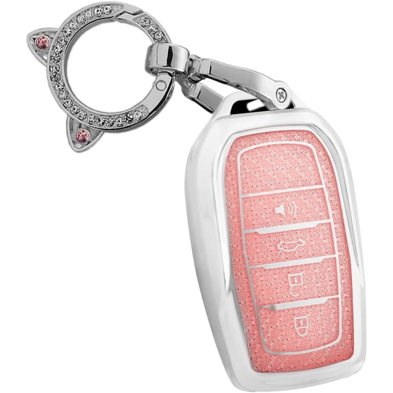 Key Fob Cover Compatible with Toyota Fortuner RAV4 Prime Tacoma Camry XSE Corolla Cross Land Cruiser CHR Hilux Tundra Highlander Grand Highlander Crown 2016-2026 4 Button Keychain,E Pink