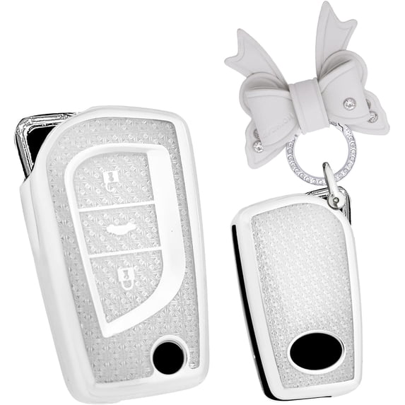 Key Fob Cover Compatible with Toyota Fortuner Tundra Camry RAV4 Highlander Corolla 2018-2024 3 Button Keychain Case Holder Protector,Butterfly keychain-White