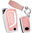 thumbnail image 1 of Key Fob Cover Compatible with Toyota Fortuner Tundra Camry RAV4 Highlander Corolla 2018-2024 3 Button Keychain Case Holder Protector,Leather Keychain-pink, 1 of 9