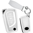 thumbnail image 1 of Key Fob Cover Compatible with Toyota Fortuner Tundra Camry RAV4 Highlander Corolla 2018-2024 3 Button Keychain Case Holder Protector,Leather Keychain-white, 1 of 9