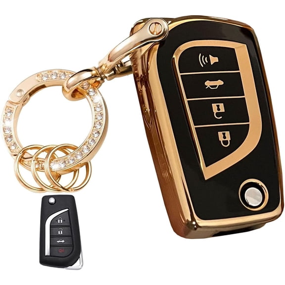 Key Fob Cover Compatible with Toyota Fortuner Tundra Camry RAV4 Highlander Corolla Tacoma Levin 4Runner 4 Button Keychain Case Holder Protector,4-button-black