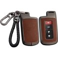 thumbnail image 1 of Key Fob Cover Compatible with Toyota Highlander Tacoma Corolla Sequoia Camry Tundra Avalon RAV4 4Runner C-HR 2012-2021 3/4 Button Keychain Case Holder Protector,Black-brown, 1 of 5
