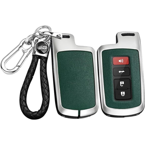 Key Fob Cover Compatible with Toyota Highlander Tacoma Corolla Sequoia Camry Tundra Avalon RAV4 4Runner C-HR 2012-2021 3/4 Button Keychain Case Holder Protector,Silver-green