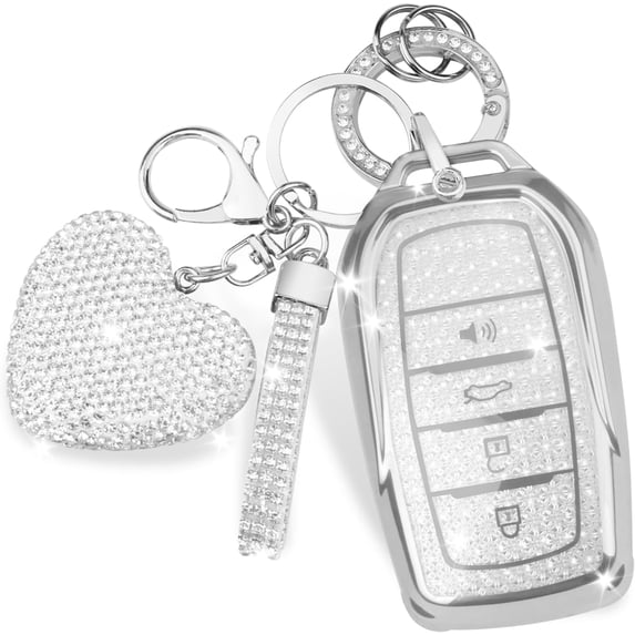 Key Fob Cover Compatible with Toyota Land Cruiser Venza RAV4 4Runner Corolla Cross Grand Highlander Tundra Crown Tacoma Camry Keychain Case Holder Protector,Silver-white