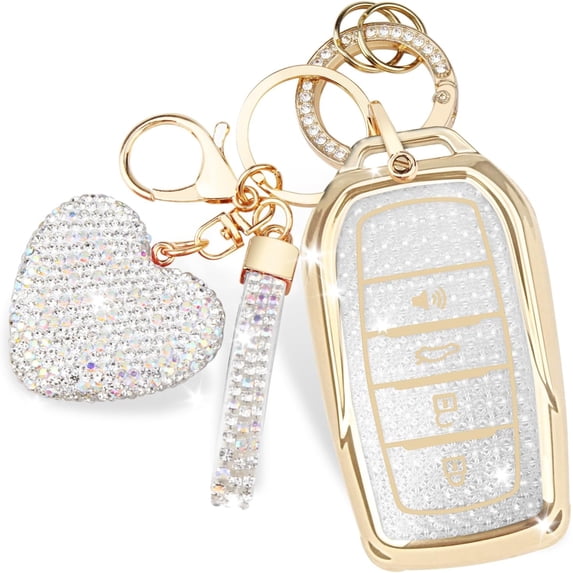 Key Fob Cover Compatible with Toyota Land Cruiser Venza RAV4 4Runner Corolla Cross Grand Highlander Tundra Crown Tacoma Camry Keychain Case Holder Protector,Gold-white