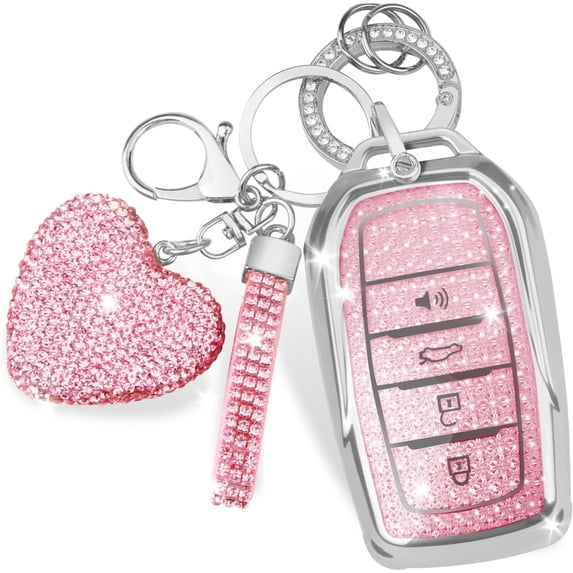 Key Fob Cover Compatible with Toyota Land Cruiser Venza RAV4 4Runner Corolla Cross Grand Highlander Tundra Crown Tacoma Camry Keychain Case Holder Protector,Silver-pink