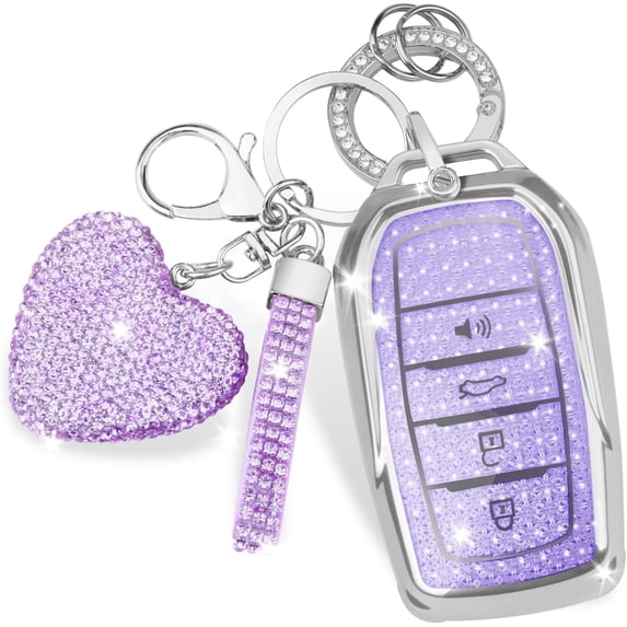Key Fob Cover Compatible with Toyota Land Cruiser Venza RAV4 4Runner Corolla Cross Grand Highlander Tundra Crown Tacoma Camry Keychain Case Holder Protector,Silver-purple