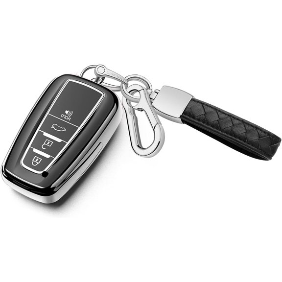 Key Fob Cover Compatible with Toyota RAV4 Camry Avalon Corolla C-HR GT86 Prius Prius Prime Highlander 2016-2021 4 Button Keychain Case Holder Protector,1