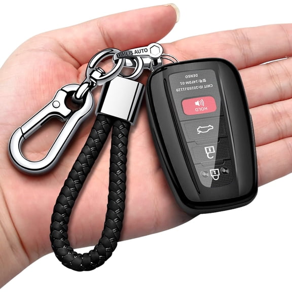 Key Fob Cover Compatible with Toyota RAV4 Camry Corolla Avalon C-HR Prius 86 4Runner Highlander 2016-2024 4 Button Keychain Case Holder Protector,Black