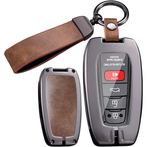 Key Fob Cover Compatible with Toyota RAV4 Hybrid Camry Hybrid Corolla XSE C-HR Corolla Hatchback Prado 2012-2026 2/3/4 Button Keychain Case Holder Protector,Long Keychain Brown