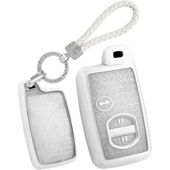 Key Fob Cover Compatible with Toyota RAV4 Prius 4Runner Camry Avalon Corolla Highlander Venza 2007-2019 3 Button Keychain Case Holder Protector,Keychain-B-silver