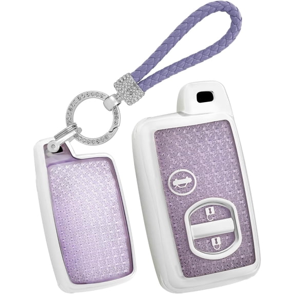 Key Fob Cover Compatible with Toyota RAV4 Prius 4Runner Camry Avalon Corolla Highlander Venza 2007-2019 3 Button Keychain Case Holder Protector,Keychain-B-Purple