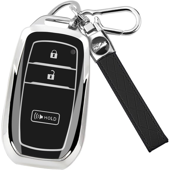 Key Fob Cover Compatible with Toyota Tacoma 4Runner Prius Corolla Cross Hatchback Tundra Sequoia 2022-2025 Keychain Case Holder Protector,Silver/Black