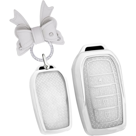 Key Fob Cover Compatible with Toyota Tacoma Camry XSE Corolla Cross RAV4 Prime Land Cruiser CHR Tundra 4 Button Keychain Case Holder Protector,B White