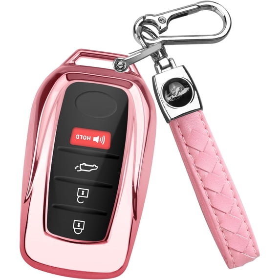 Key Fob Cover Compatible with Toyota Venza Corolla Cross Grand Highlander Tundra RAV4 Prime Prius Land Cruiser Sequoia Sienna Crown Tacoma Camry Keychain Case Holder Protector,Pink