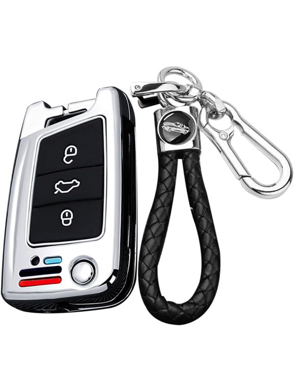 Key Fob Cover Compatible with VW Golf 7 Mk7 Polo Jetta Touran T-Roc Tiguan Seat Leon Ibiza Toledo Arona Ateca Skoda Rapid Spaceback Fabia Karoq Octavia Superb 3 Button Keychain Case Holder Protector