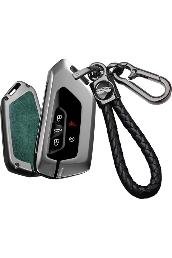 Key Fob Cover Compatible with Volkswagen Golf 8 GTI GTE ID.3 ID.4 ID.5 ID.6 ID.6X Atlas 2020-2025 Leather/Metal 3/5 Button Keychain Case Holder Protector,A Green