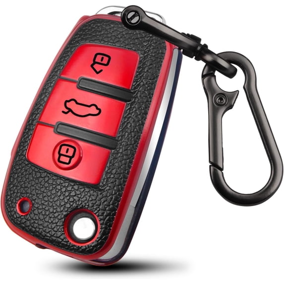 Key Fob Cover Compatible with Audi A1 A3 Q3 Q7 R8 A6L TT 3 Button Flip Key Keychain Case Holder Protector,A:red