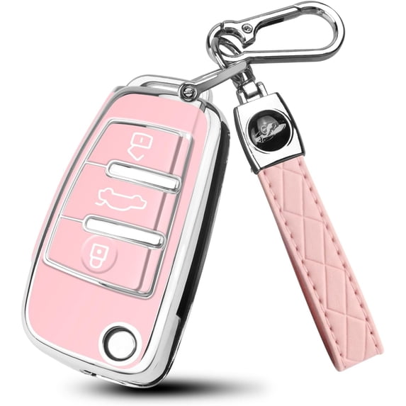 Key Fob Cover Compatible with Audi A1 A3 Q3 Q7 R8 A6L TT 3 Button Flip Key Keychain Case Holder Protector,B:pink