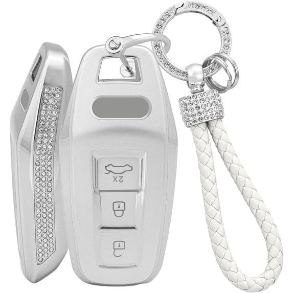Key Fob Cover Compatible with Audi A3 A5 A5L S5 A6 Q5 Q6 e-tron 2025-2026 3 Button Keychain Case Holder Protector,B White