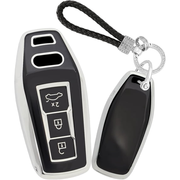 Key Fob Cover Compatible with Audi A5 A5L A6 A6L Q6L Q6 RS Q6 RS6 SQ6 S6 Keychain Case Holder Protector,Long Keychain-black