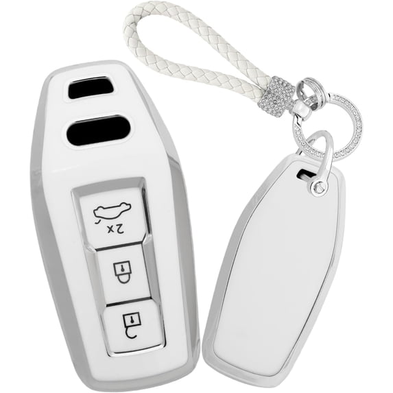 Key Fob Cover Compatible with Audi A5 A5L A6 A6L Q6L Q6 RS Q6 RS6 SQ6 S6 Keychain Case Holder Protector,Long Keychain-white