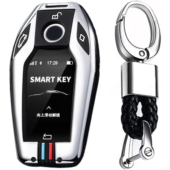 Key Fob Cover Compatible with BMW 5 Series 7 Series 3 Button Keychain Case Holder Protector,A Button-silver