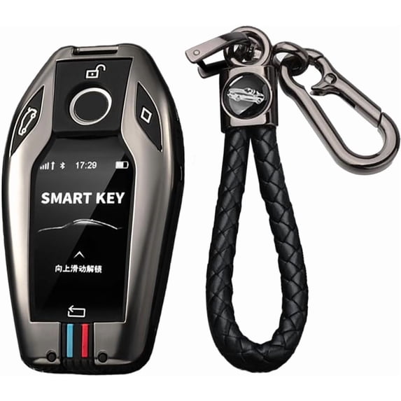 Key Fob Cover Compatible with BMW 5 Series 7 Series 3 Button Keychain Case Holder Protector,B Button-black