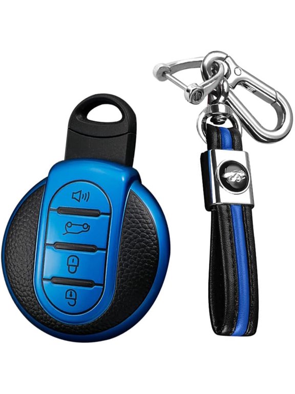 Key Fob Cover Compatible with BMW Mini Cooper F54 F55 F56 F57 F60 R55 R56 R57 R58 R59 R60 2014-2025 TPU 4 Button Keychain Case Holder Protector,Blue