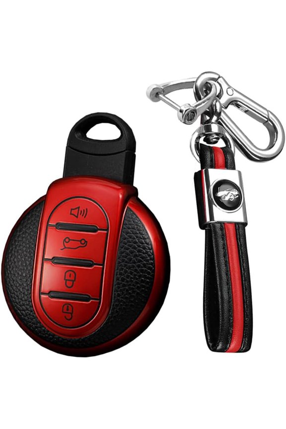 Key Fob Cover Compatible with BMW Mini Cooper F54 F55 F56 F57 F60 R55 R56 R57 R58 R59 R60 2014-2025 TPU 4 Button Keychain Case Holder Protector,Red