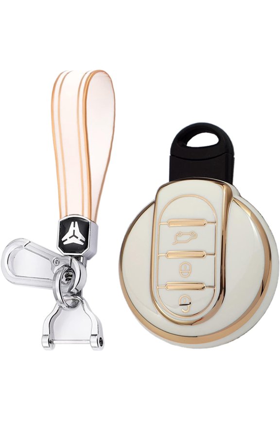 Key Fob Cover Compatible with BMW Mini Cooper S Cooper D Keychain Case Holder Protector,A White