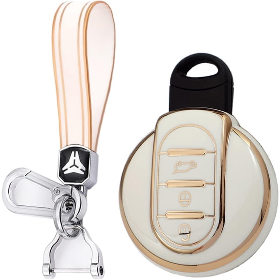 Key Fob Cover Compatible with BMW Mini Cooper S Cooper D Keychain Case Holder Protector,A White