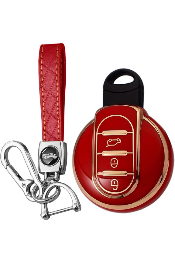 Key Fob Cover Compatible with BMW Mini Cooper S Cooper D Keychain Case Holder Protector,B Red