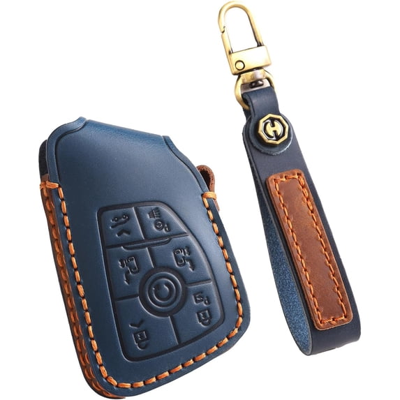 Key Fob Cover Compatible with Buick Avenir Envision 2021-2024 Leather Keychain Case Holder Protector,Century-blue
