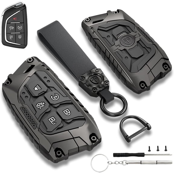 Key Fob Cover for Cadillac CTS SRX XT5 ATS XTS Escalade CT6 2014‑2023 with Keychain,Black,5 Buttons